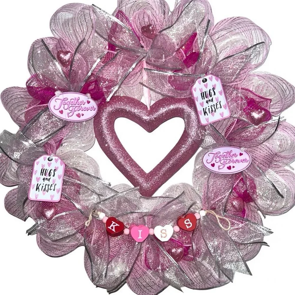 Made to order ‼️Beautiful Valentine’s Day wreath hand made deco mesh wre…
